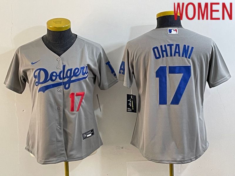 Women Los Angeles Dodgers #17 Ohtani Grey Nike Game MLB Jersey style 2->women mlb jersey->Women Jersey